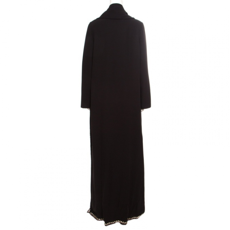 Pre Owned Tory Burch Black  Mirror Embellished Silk Abaya and Scarf Set S