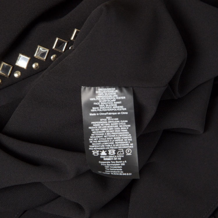 Pre Owned Tory Burch Black  Mirror Embellished Silk Abaya and Scarf Set S