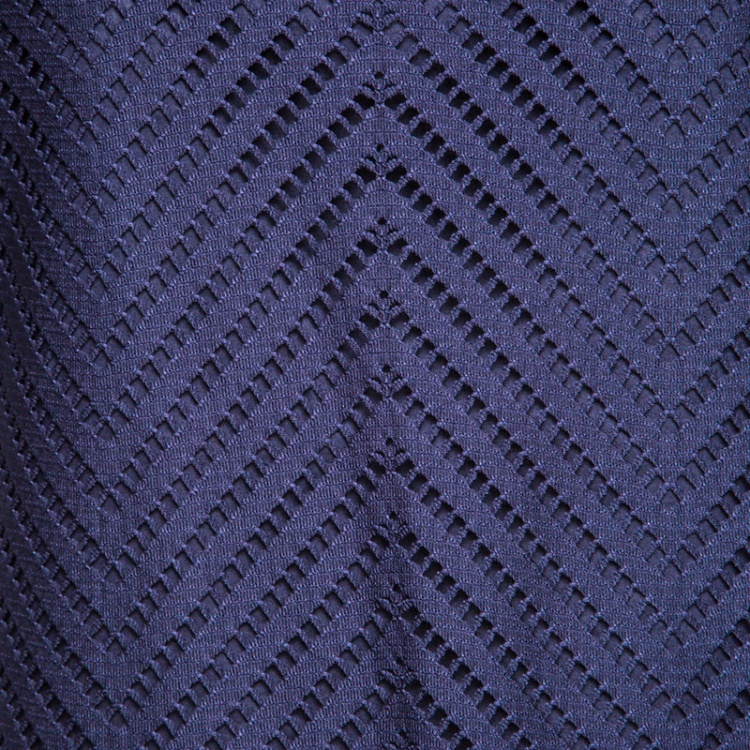 Pre Owned Tory Burch Navy Blue Cutout Zigzag Pattern Short Sleeve Lace Top S