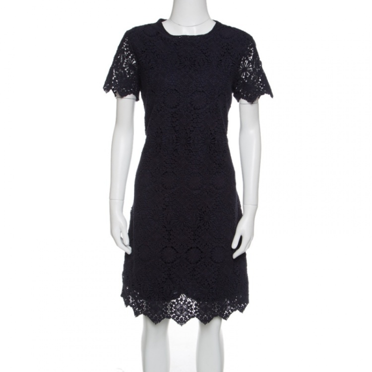 Tory Burch Navy Blue Floral Embroidered Lace Short Sleeves Dress M Tory  Burch | TLC