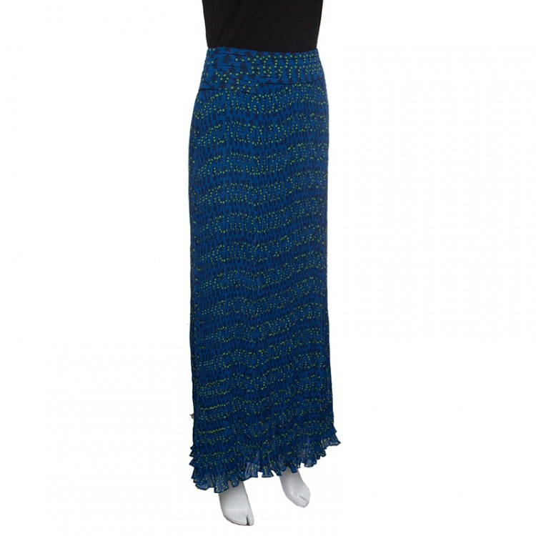 Tory Burch Indian Ocean Blue Courchevel Pleated Printed Maxi Skirt M Tory  Burch | TLC