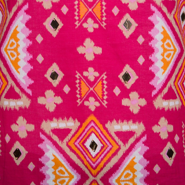 Pre Owned Tory Burch Pink Printed Cotton Embellished Long Sleeve Top S