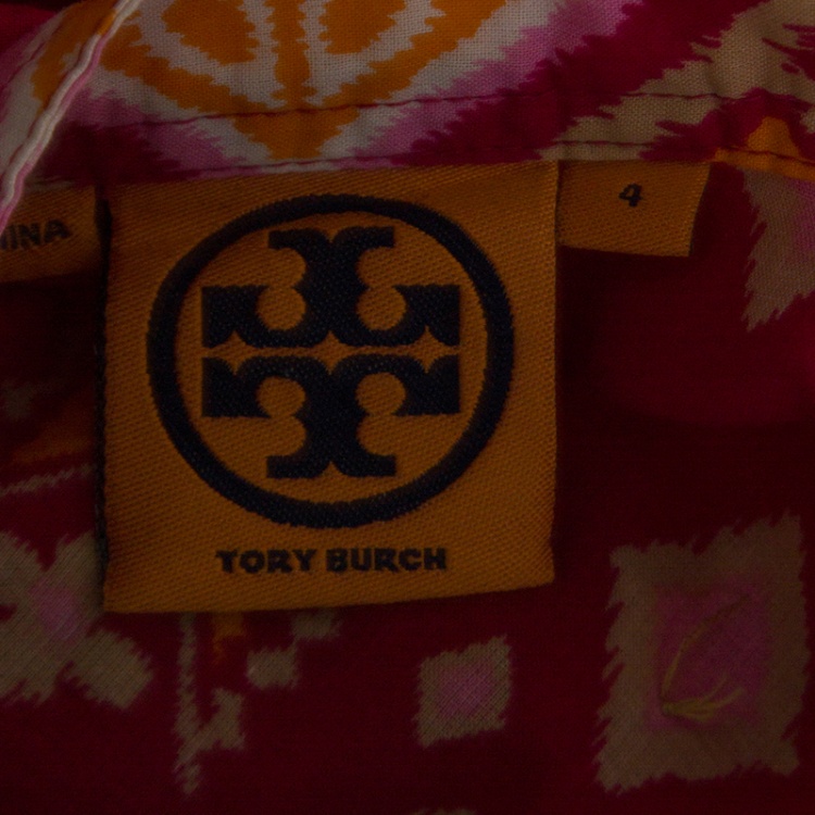 Pre Owned Tory Burch Pink Printed Cotton Embellished Long Sleeve Top S
