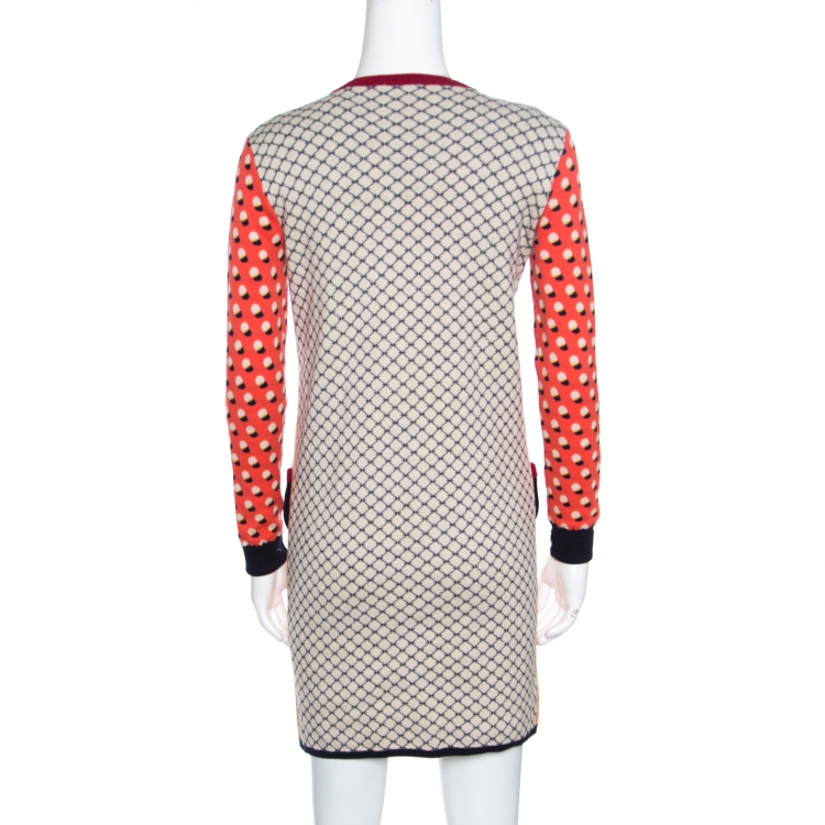 Pre Owned Tory Burch Multicolor Cotton Zip Front Sweater Dress M