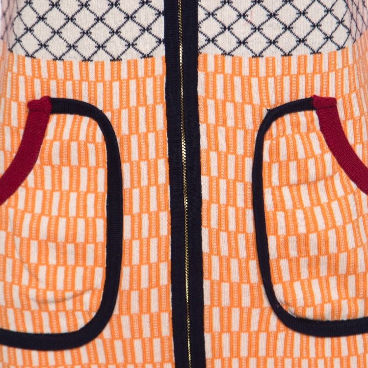 Pre Owned Tory Burch Multicolor Cotton Zip Front Sweater Dress M