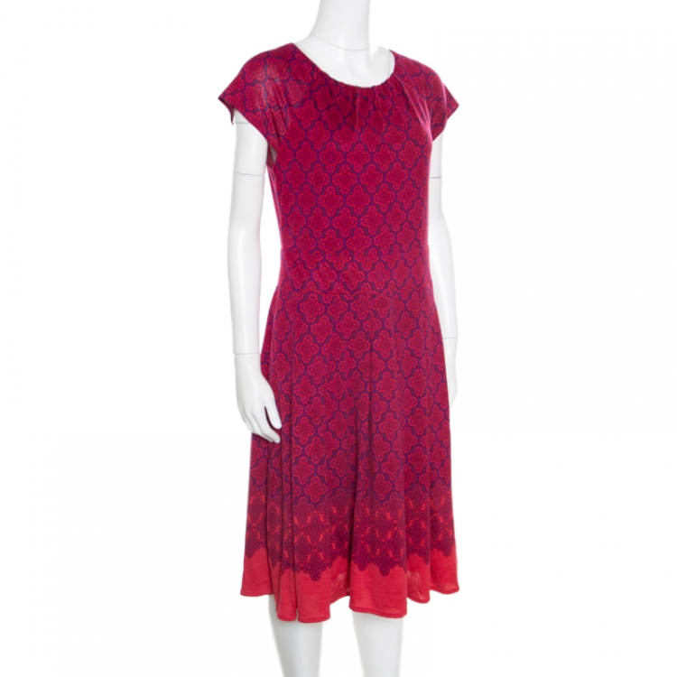 Tory Burch Purple and Red Floral Printed Silk Jersey Pleated Cap Sleeve  Dress M Tory Burch | TLC