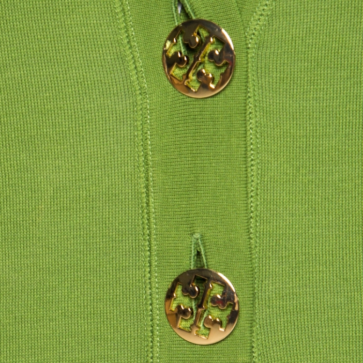 Pre Owned Tory Burch Lemon Green Cotton Button Front Simone Cardigan XS