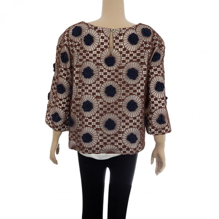 Pre Owned Tory Burch Crochet Silk Top L