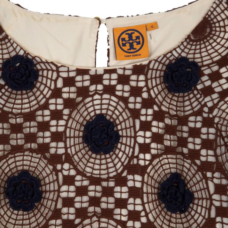 Pre Owned Tory Burch Crochet Silk Top L