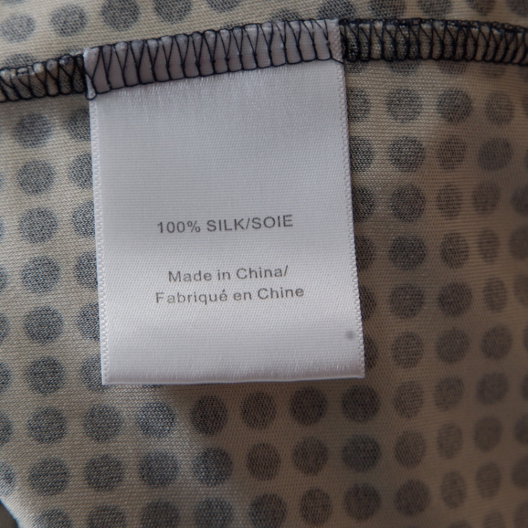 Pre Owned Tory Burch Navy Blue and Off White Polka Dotted Silk Jersey Epaulette Detail Dress M