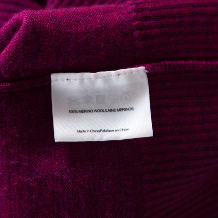 Pre Owned Tory Burch Purple Merino Wool Logo Button Detail Ribbed Trim Cardigan M