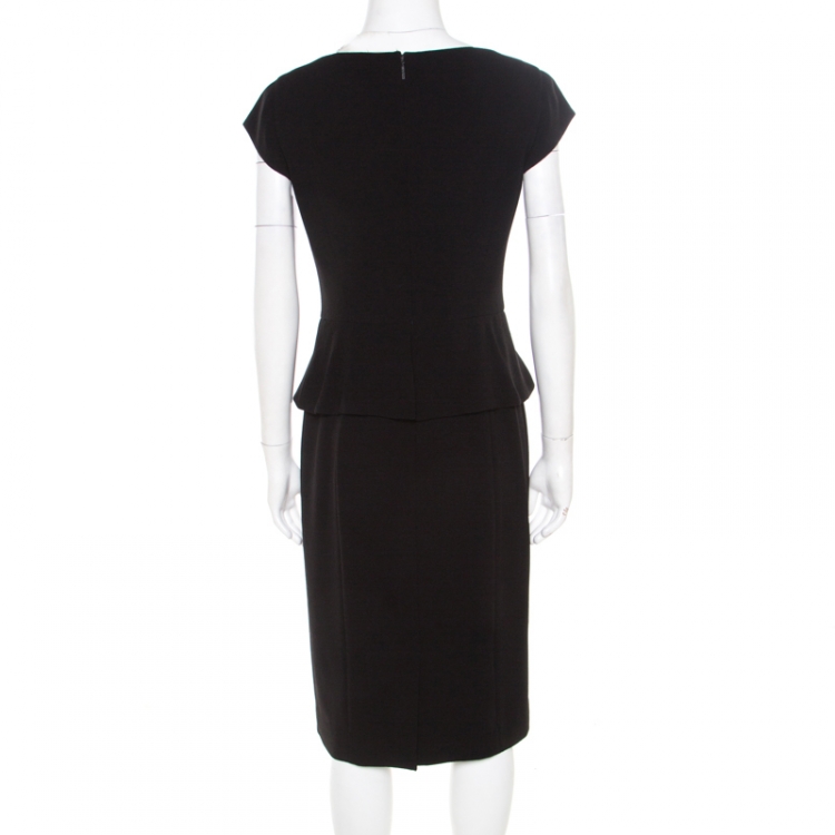 Pre Owned Tory Burch Black Crepe Cap Sleeve Peplum Katy Dress M