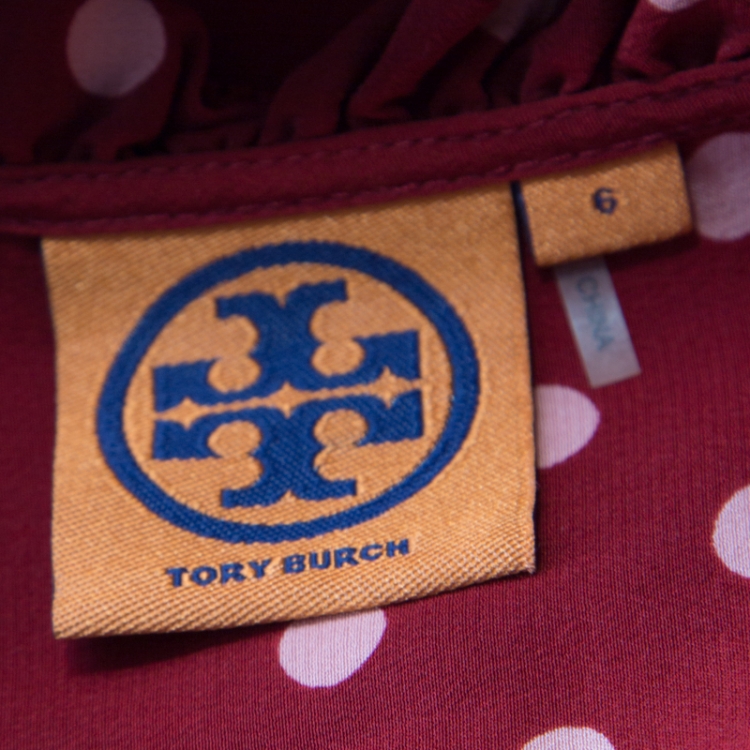 Pre Owned Tory Burch Brick Red Polka Dot Graham Sleeveless Dress M