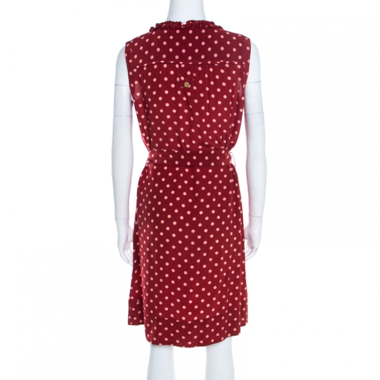 Pre Owned Tory Burch Brick Red Polka Dot Graham Sleeveless Dress M