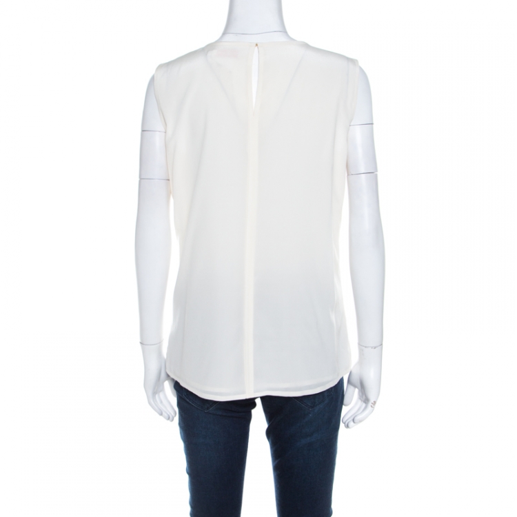 Pre Owned Tory Burch Ivory Silk Pleat Front Sleeveless Top S