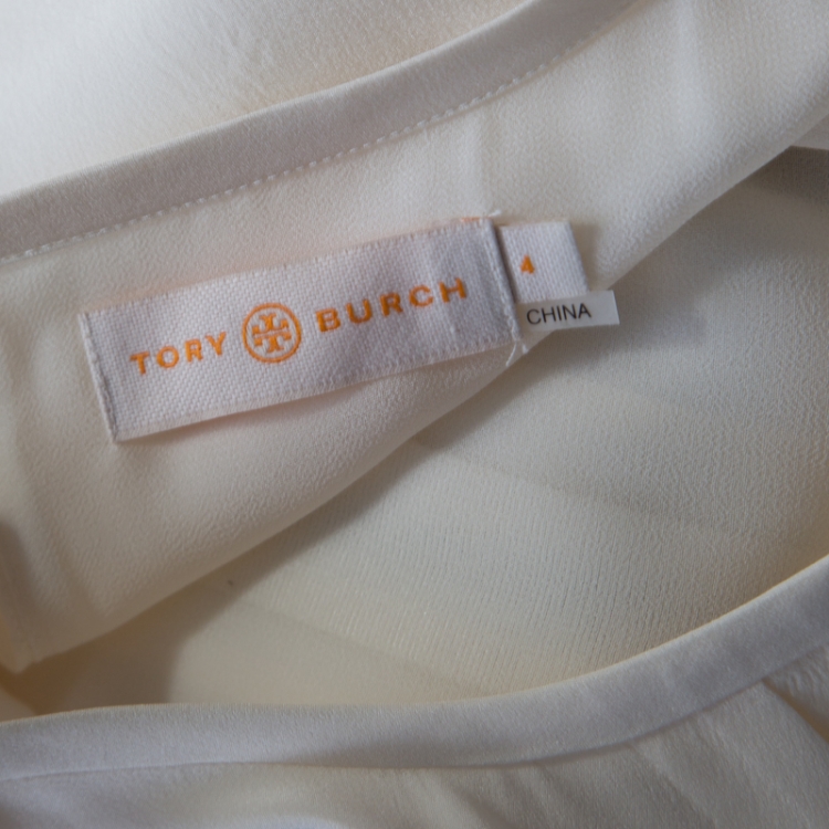 Pre Owned Tory Burch Ivory Silk Pleat Front Sleeveless Top S