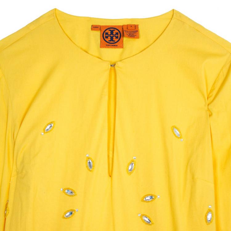 Pre Owned Tory Burch Yellow Embellished Tunic Top M