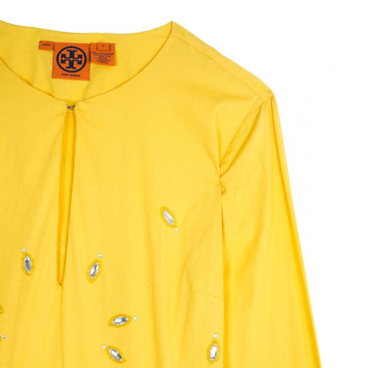 Pre Owned Tory Burch Yellow Embellished Tunic Top M
