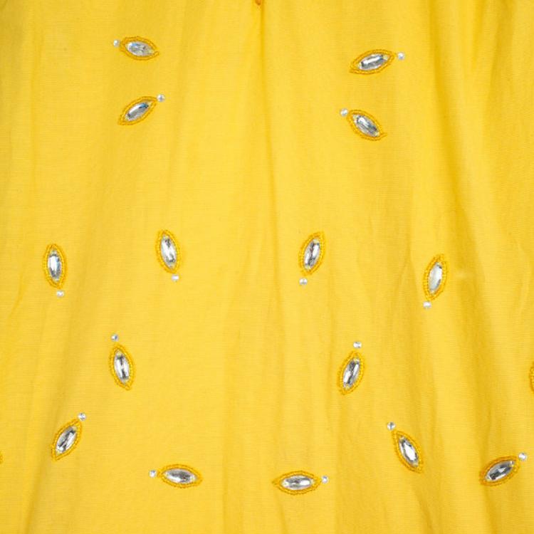 Pre Owned Tory Burch Yellow Embellished Tunic Top M