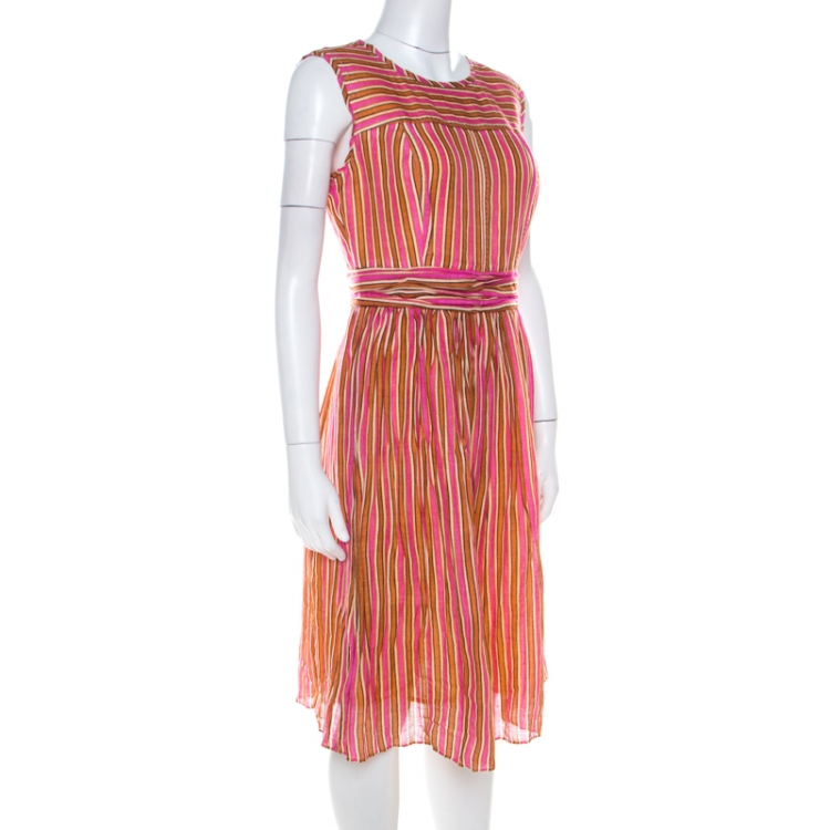 Tory Burch Orange and Pink Striped Linen A Line Dress S Tory Burch | TLC