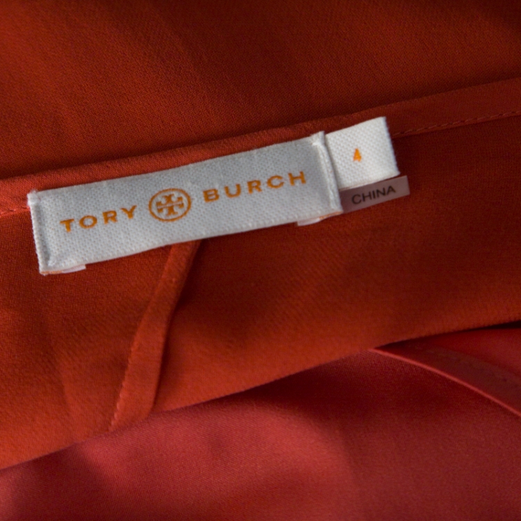 Pre Owned Tory Burch Orange Silk Blaze Maxi Kaftan Dress S