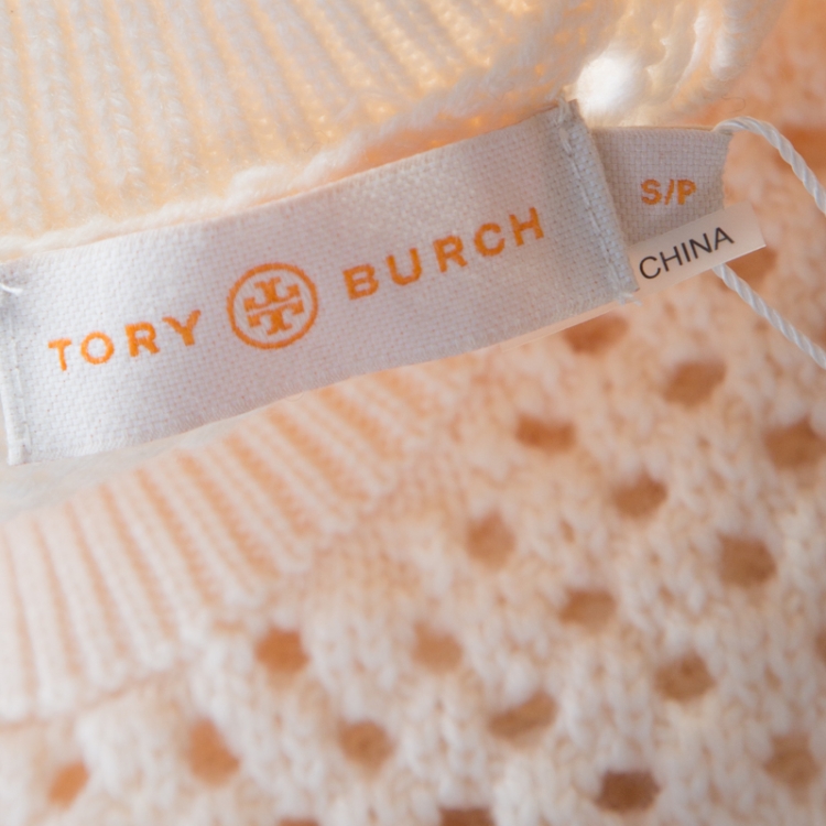 Pre Owned Tory Burch Cream Open Knit Wool Leona Sweater S 