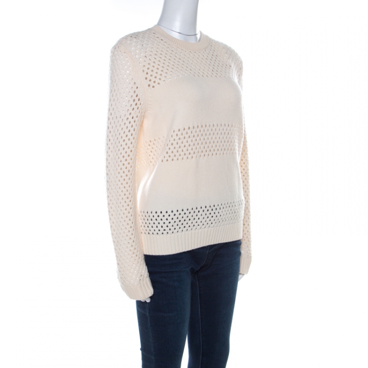 Pre Owned Tory Burch Cream Open Knit Wool Leona Sweater S 
