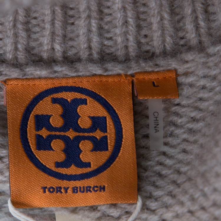 Pre Owned Tory Burch Beige Knit Striped Sleeve Sweater L 