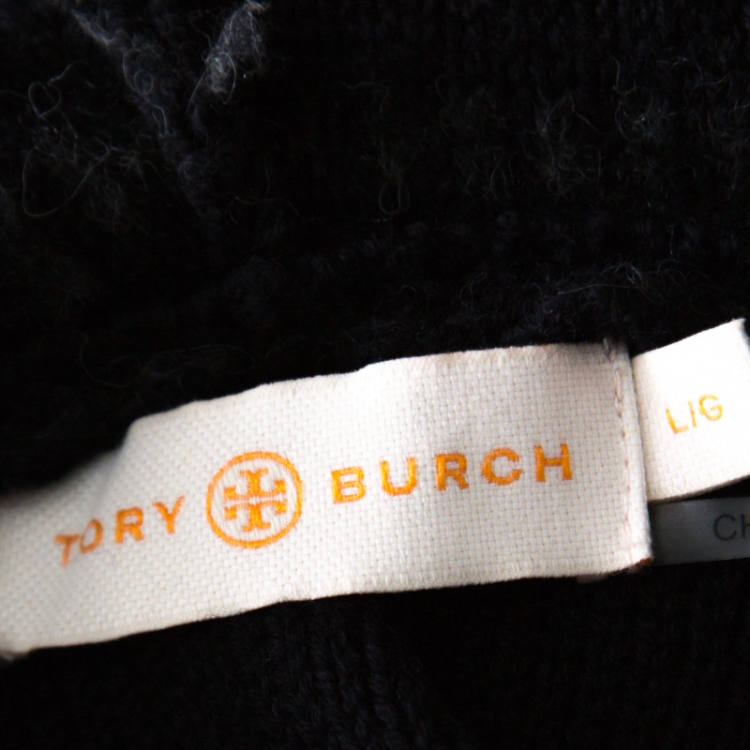 Pre Owned Tory Burch Navy Blue Metallic Multi-Weave Striped Merino Wool Danielle Hoodie L