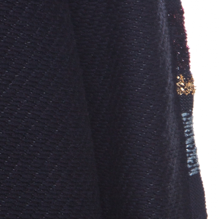 Pre Owned Tory Burch Navy Blue Metallic Multi-Weave Striped Merino Wool Danielle Hoodie L