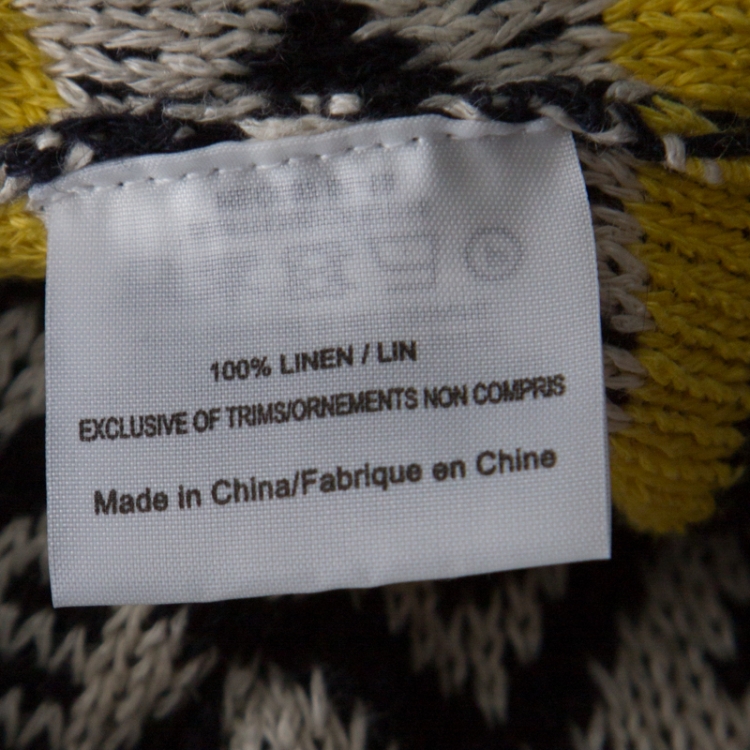 Pre Owned Tory Burch Black & White Geometric Pattern Linen Flower Detail Knit Hooded Sweater L