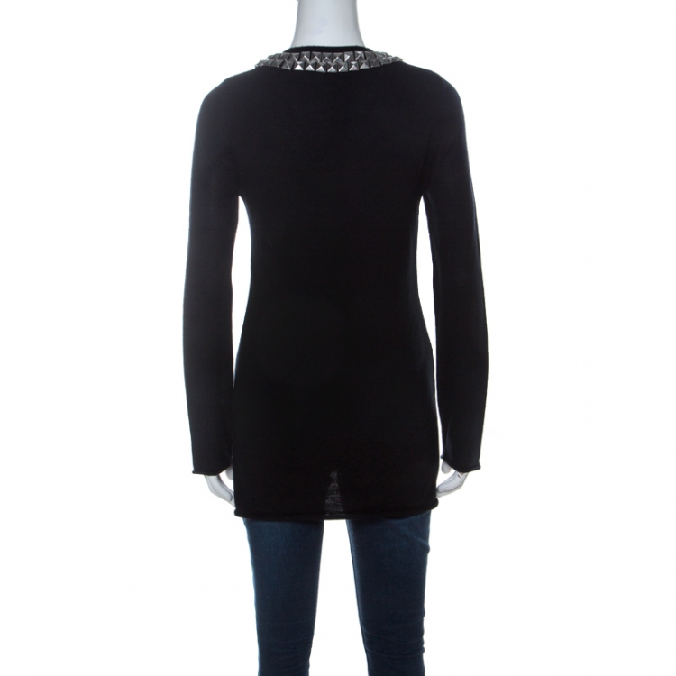 Pre Owned Tory Burch Black Wool Silver Studded Winne Tunic S