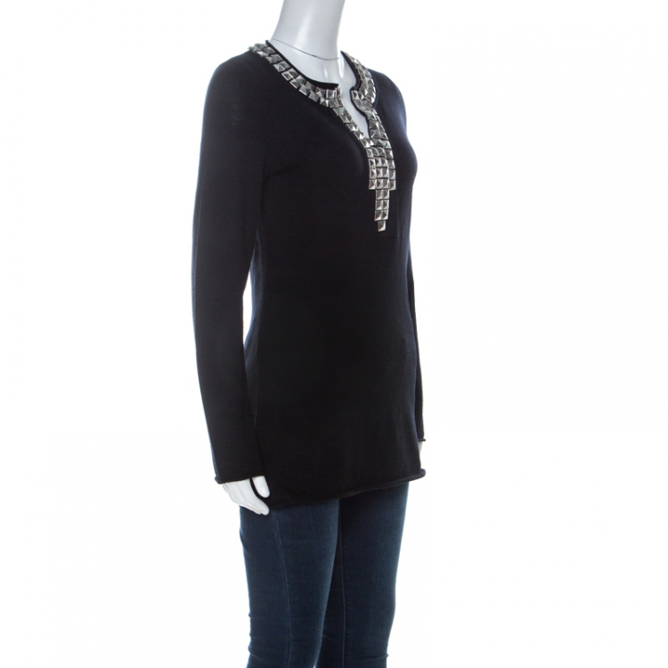 Pre Owned Tory Burch Black Wool Silver Studded Winne Tunic S