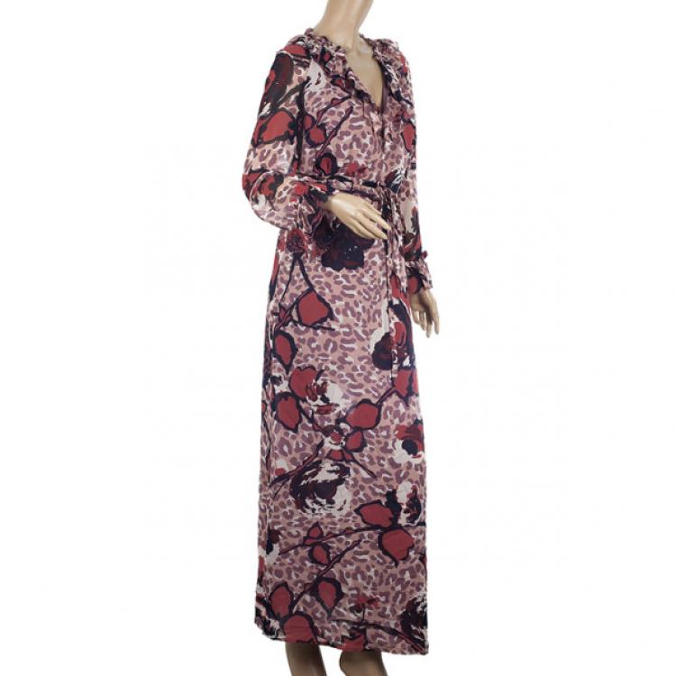 Pre Owned Tory Burch Silk Printed Maxi Dress L