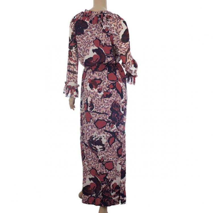 Pre Owned Tory Burch Silk Printed Maxi Dress L