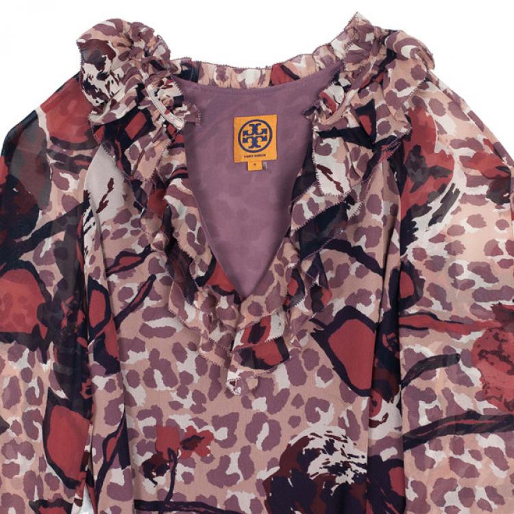 Pre Owned Tory Burch Silk Printed Maxi Dress L