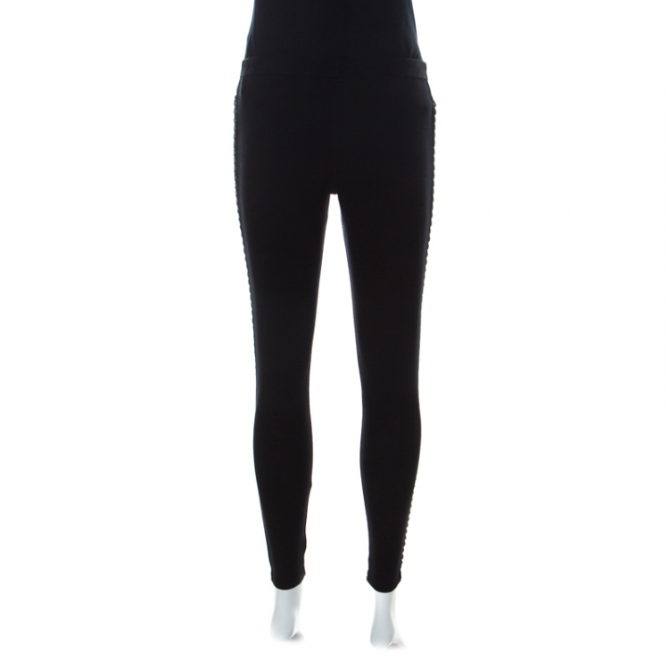 Pre Owned Tory Burch Black Cotton Jersey Side Chain Detail Leggings XS 