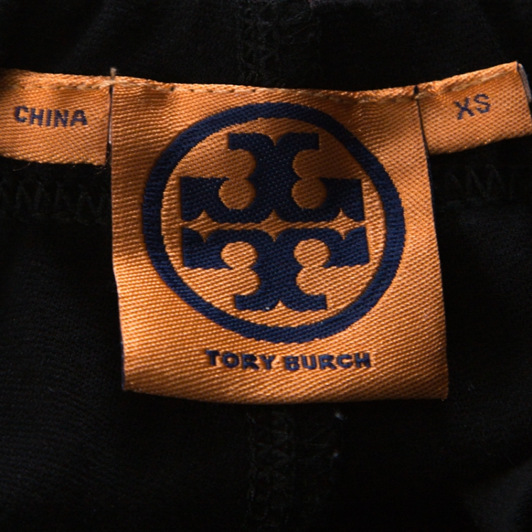 Pre Owned Tory Burch Black Cotton Jersey Side Chain Detail Leggings XS 