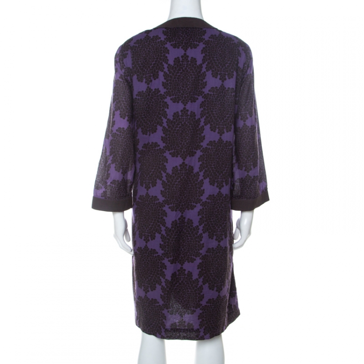 Pre Owned Tory Burch Purple and Brown Floral Print Cotton Safo Tunic XL