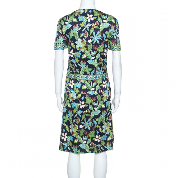 Pre Owned Tory Burch Multicolor Printed Stretch Silk Garden Visteria Dress M