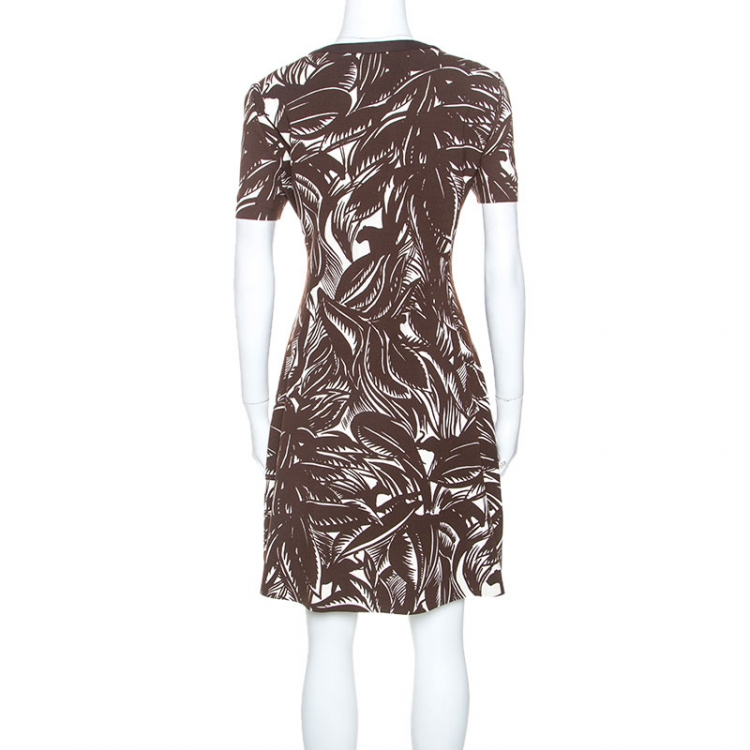 Pre Owned Tory Burch Brown Printed Stretch Knit Coconut Tabora Dress M