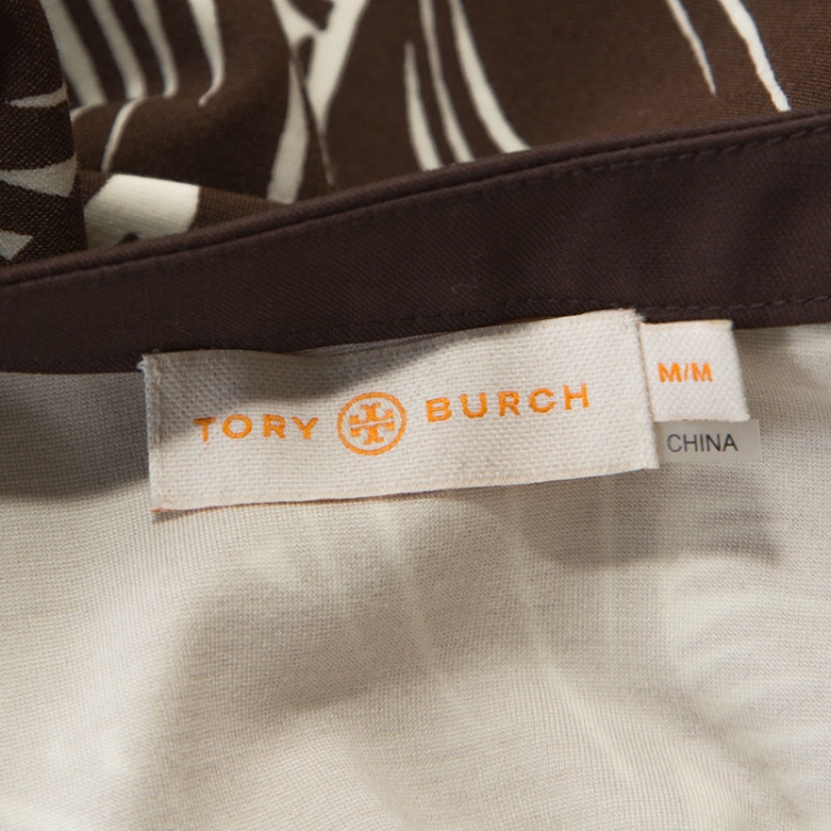 Pre Owned Tory Burch Brown Printed Stretch Knit Coconut Tabora Dress M