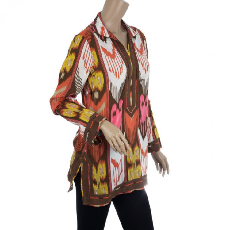 Pre Owned Tory Burch Multi Color Ikat Tunic Top S