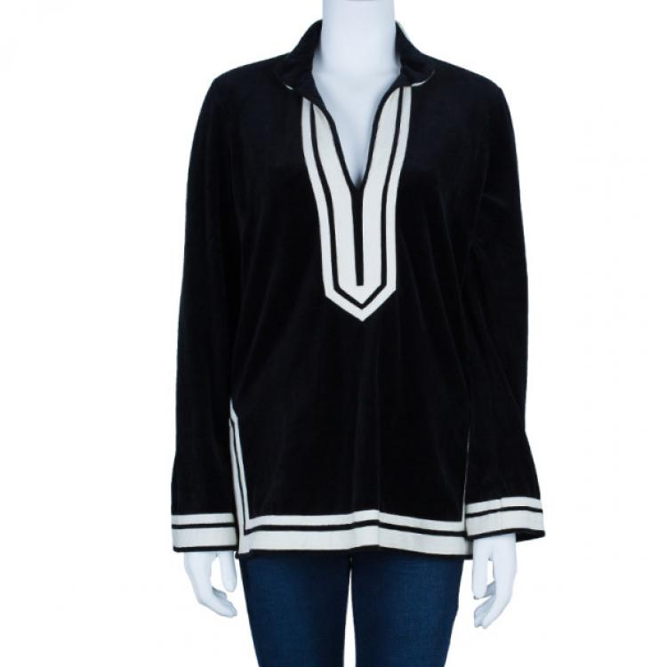 Pre Owned Tory Burch Monochrome Velour Tunic Top S