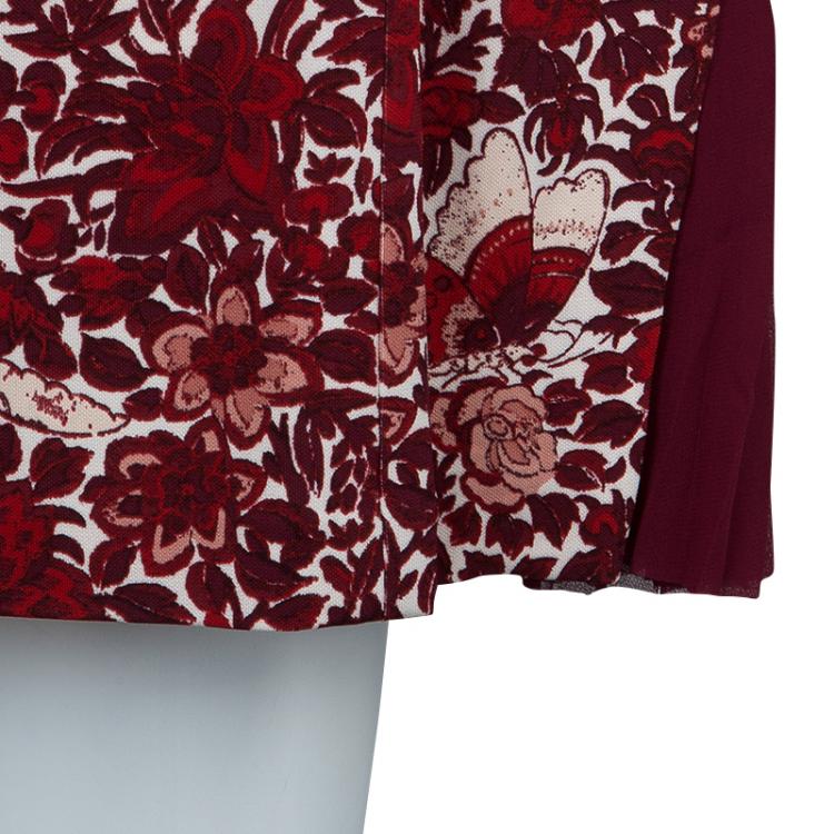 Pre Owned Tory Burch Red Jersey Floral Printed Long Sleeve Dress M