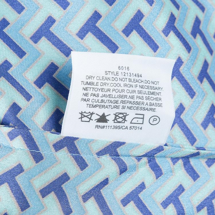 Pre Owned Tory Burch Blue Printed Silk Belted Long Sleeve Dress M