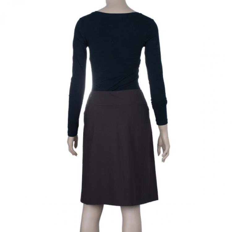 Pre Owned Tory Burch Brown Leather Trimmed Skirt M