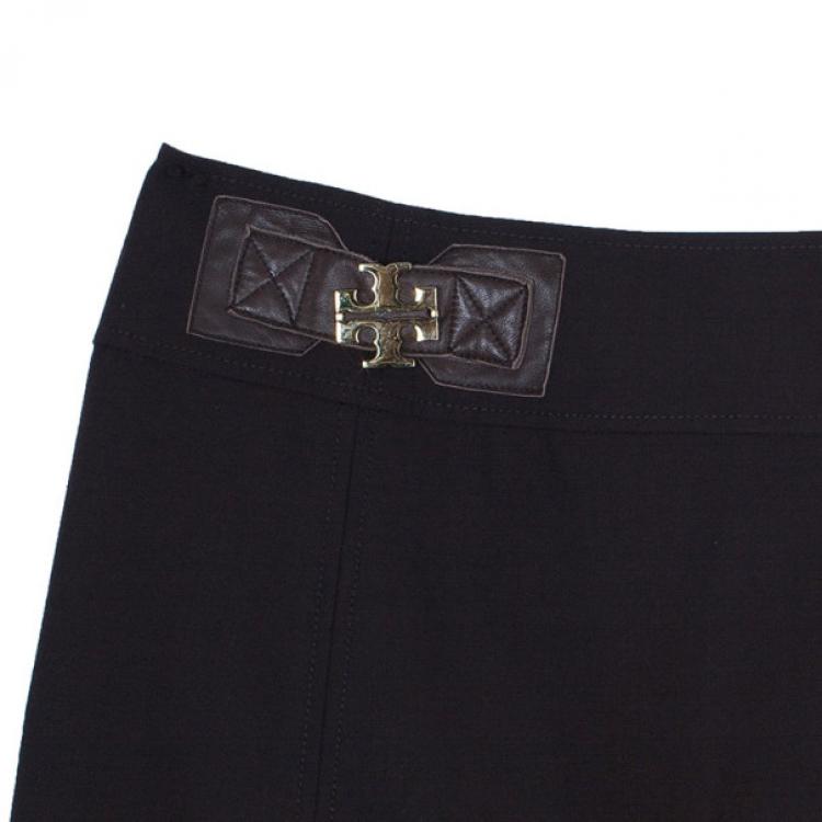 Pre Owned Tory Burch Brown Leather Trimmed Skirt M