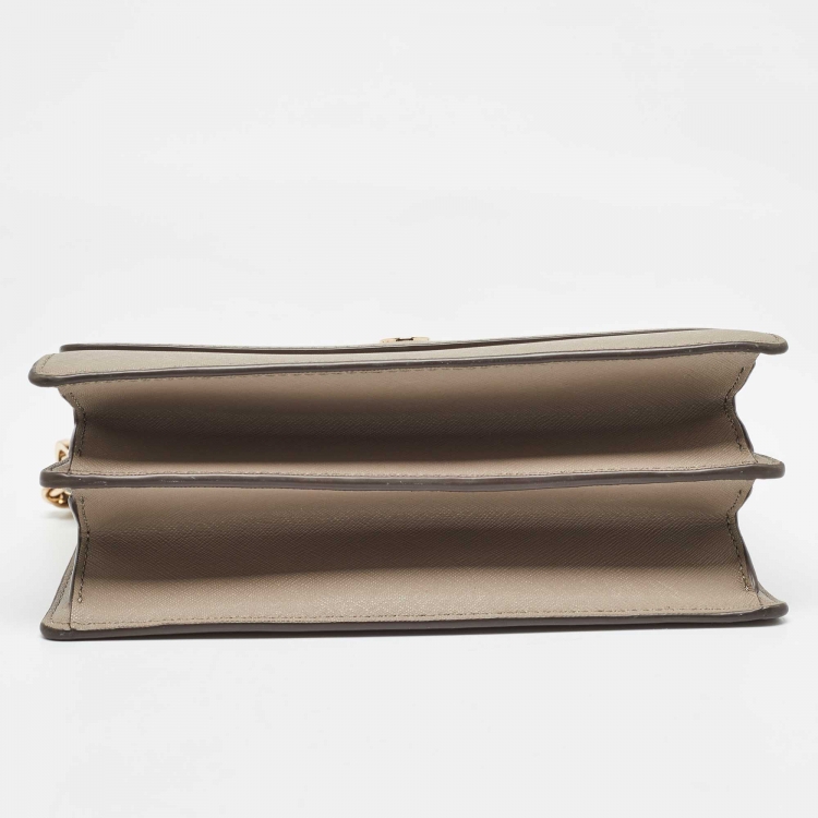 Pre Owned Tory Burch Grey Leather Kira Envelope Flap Shoulder Bag