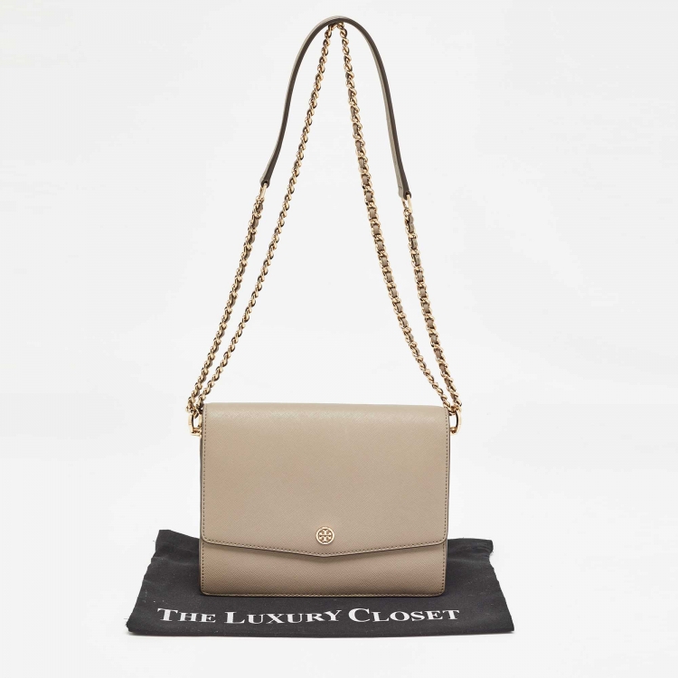 Pre Owned Tory Burch Grey Leather Kira Envelope Flap Shoulder Bag